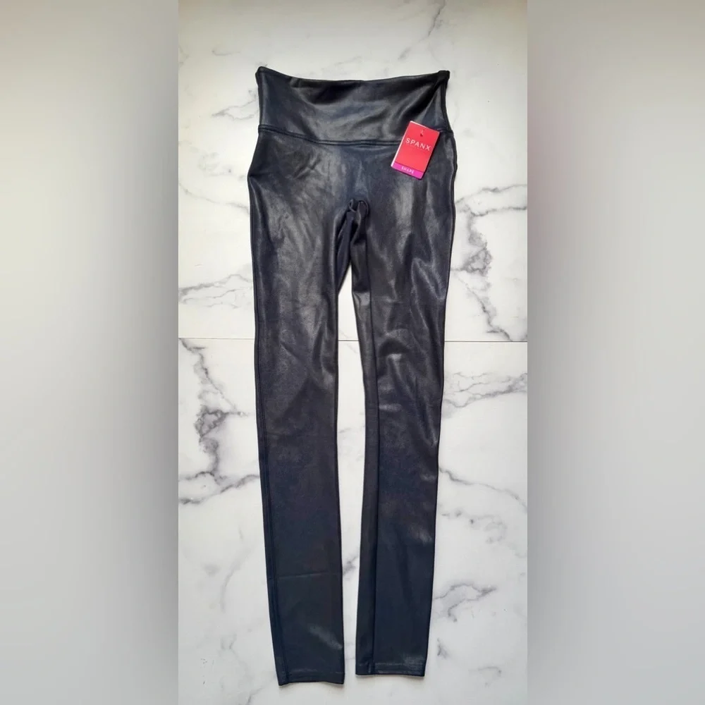 NWT SPANX Faux Leather Leggings – Night Navy – High-Waisted – Small / Petite